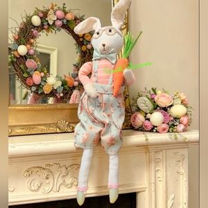 22" Easter Bunny Rabbit Eye Glasses Bow Tie & Carrot Shelf Sitter Doll Decor NEW